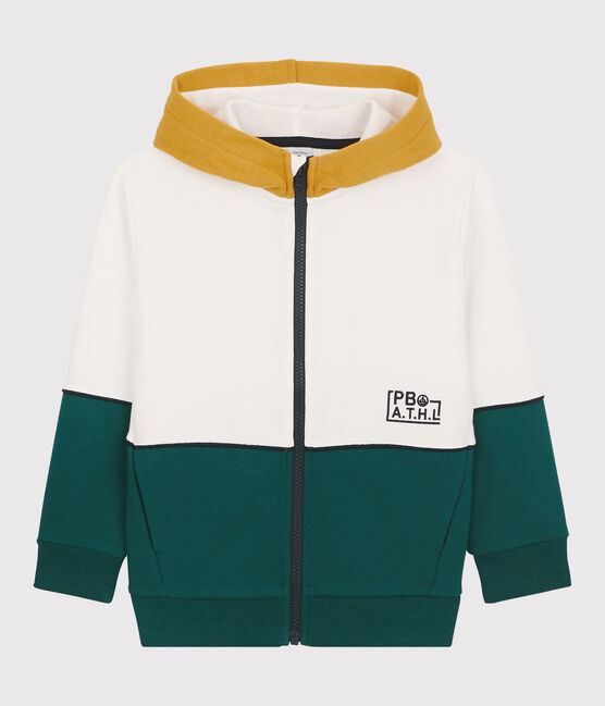 Felpa bambino con cappuccio in molleton bianco MARSHMALLOW/verde PINEDE