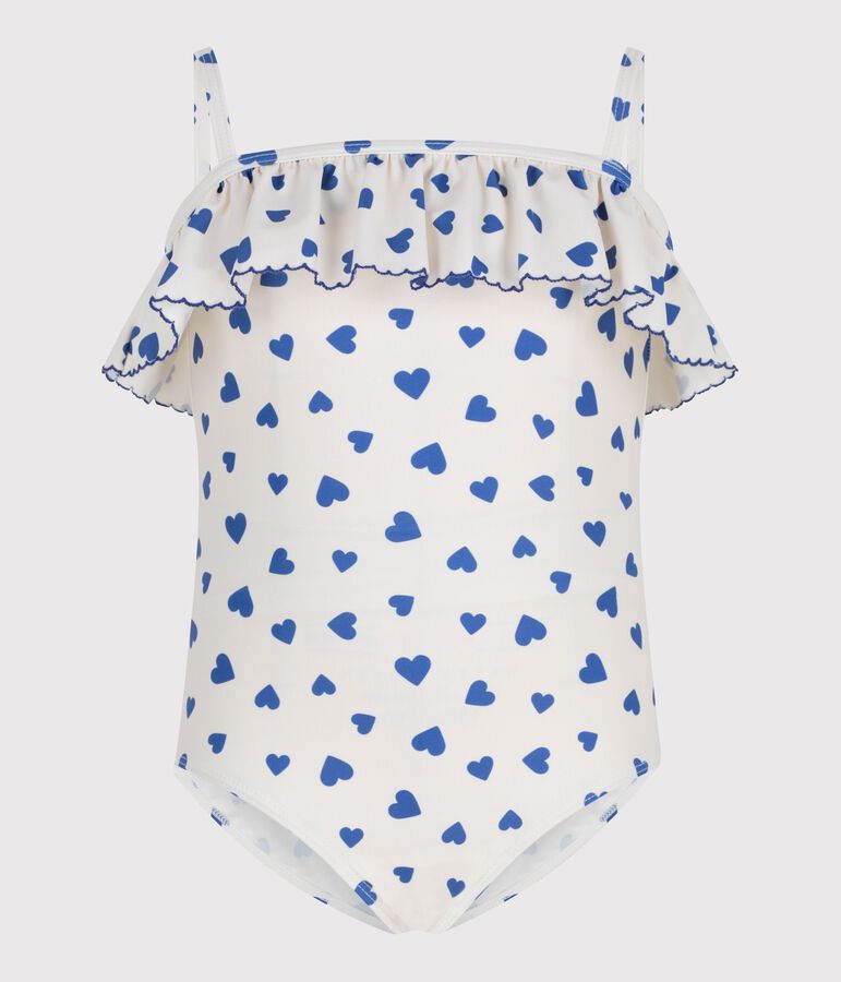 Costume da bagno intero con stampa a cuori bambina bianco/blu