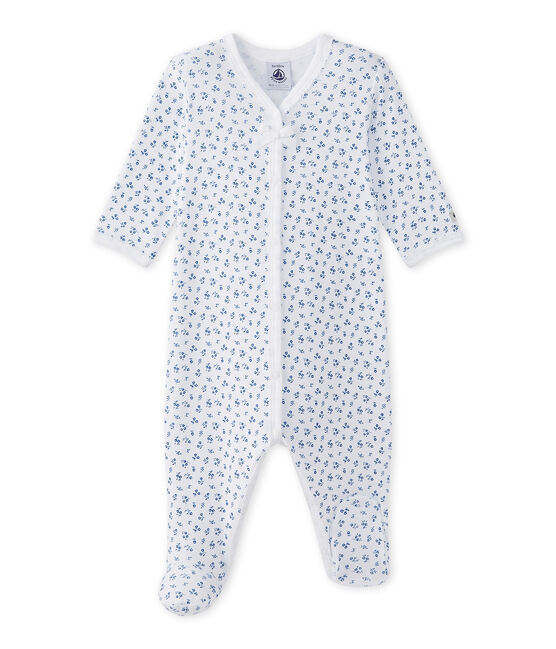 Tutina bebè bambina stampata bianco ECUME/blu BLEU