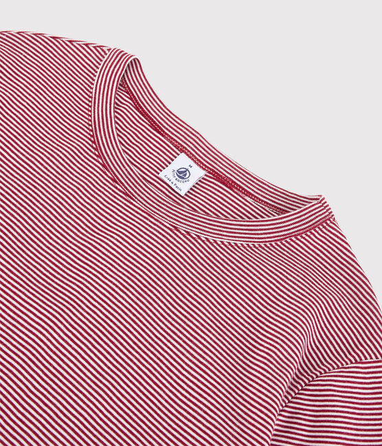 T-shirt girocollo iconica in cotone a righe Donna rosso SANGRIA/ MARSHMALLOW