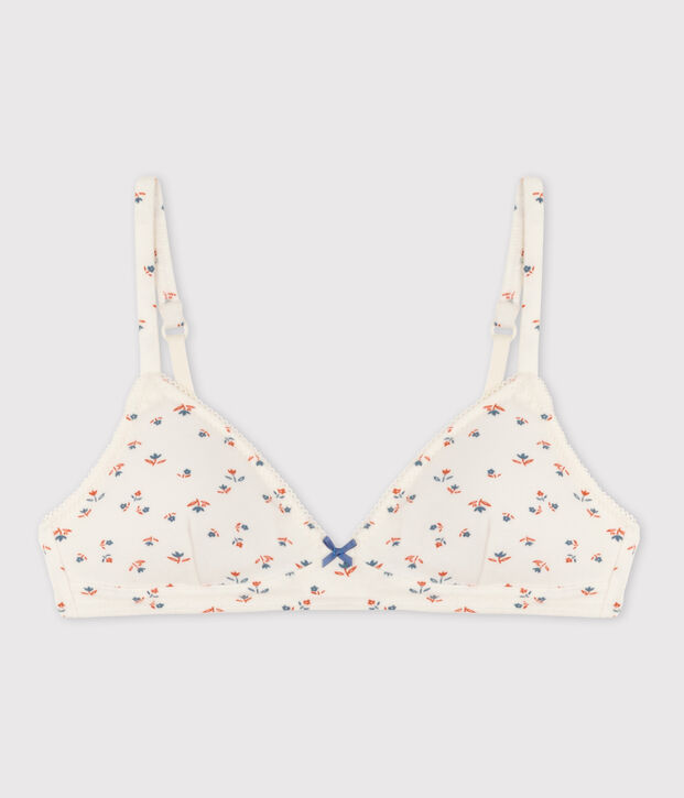 Reggiseno imbottito fiore da ragazza in cotone ed elastan bianco/multicolore