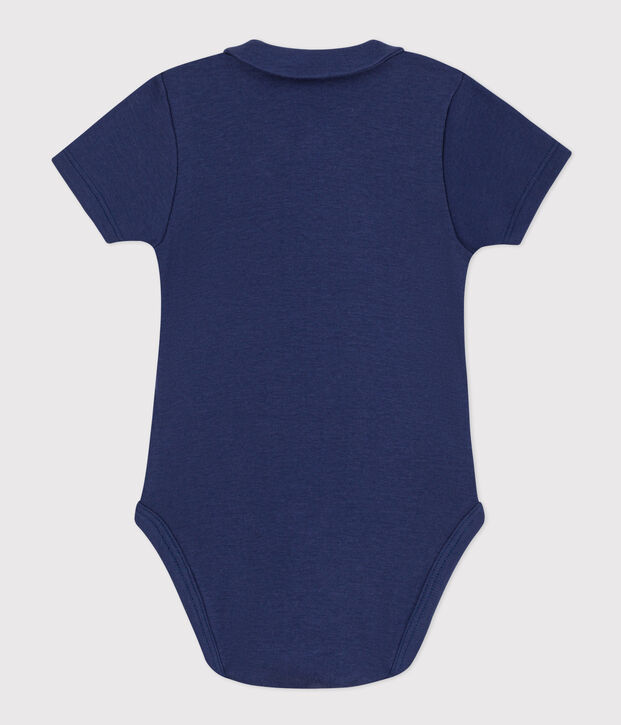 Body beb&egrave; a manica corta con colletto in cotone blu