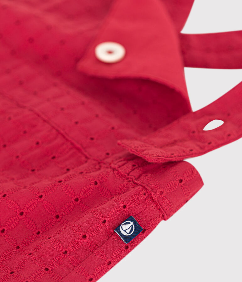 Salopette corta in cotone con sangallo neonato rosso