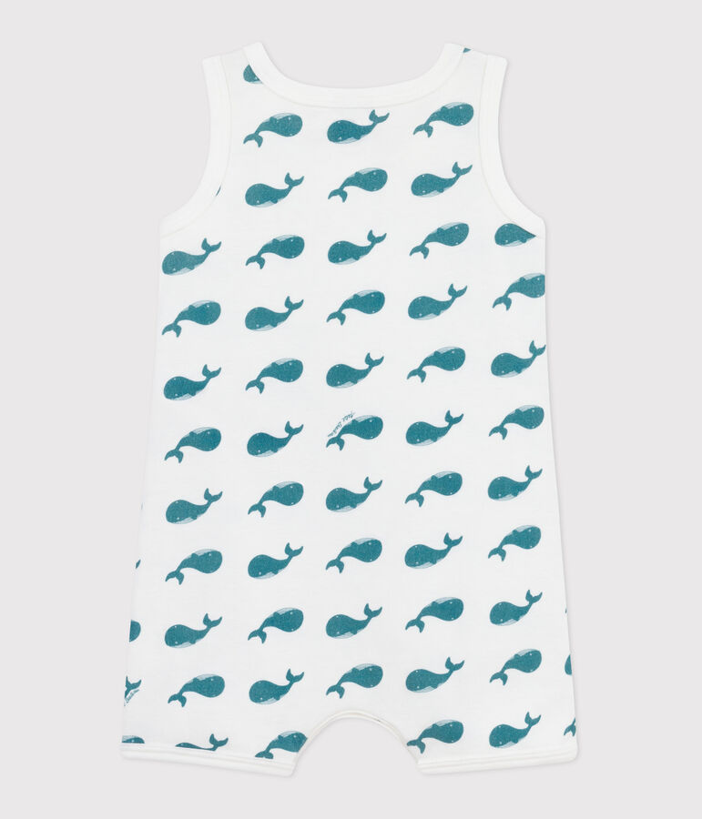 Tutina corta in cotone con balene neonato bianco/verde