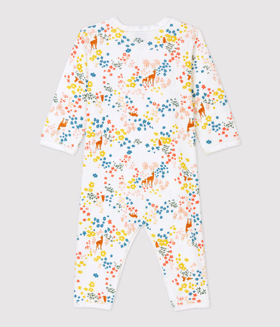 Tutina pigiama a fiori bebè in cotone biologico bianco MARSHMALLOW/bianco MULTICO