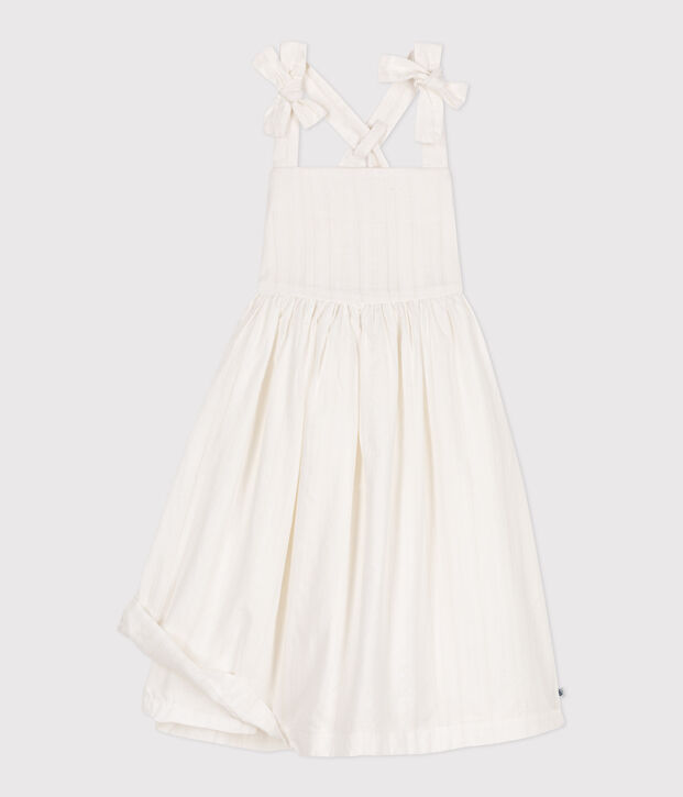 Abito lungo con spalline in cotone tinta unita bambina bianco