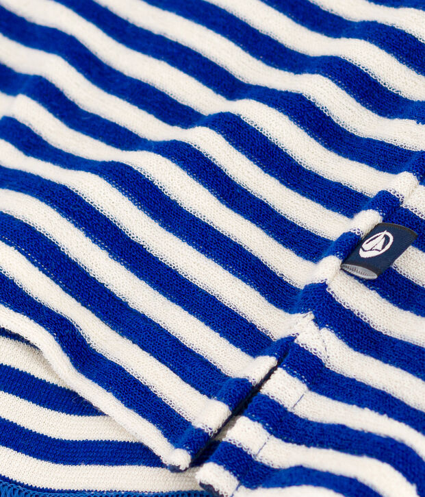 T-shirt LE BOXY in spugna di cotone rigata donna blu/ecru