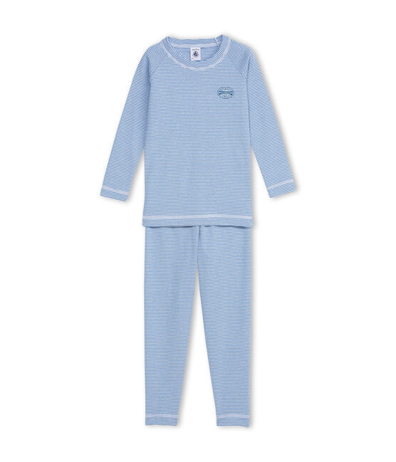 Pigiama corto per bambino a righe blu ALASKA/bianco ECUME