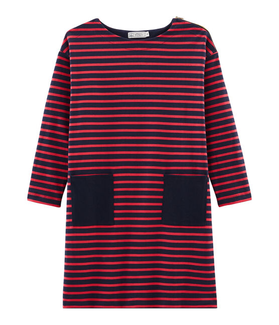 Abito maniche lunghe donna blu SMOKING/rosso SIGNAL