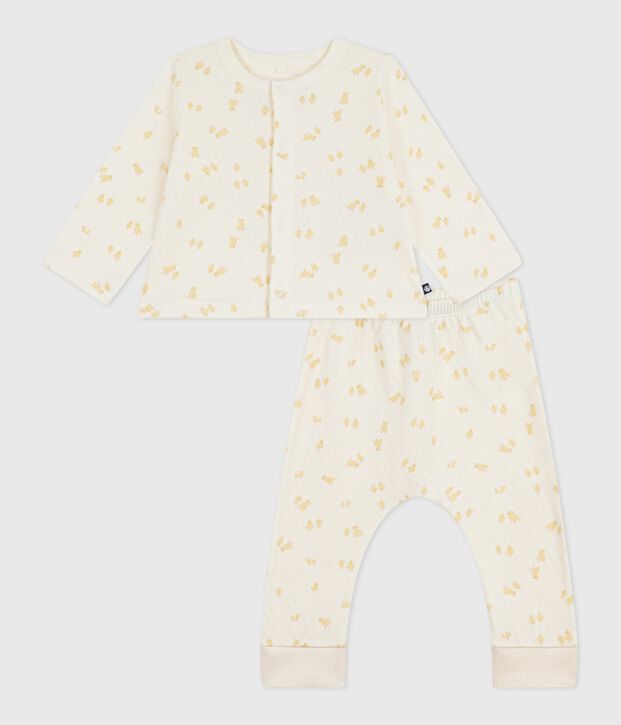 Completo 2 pezzi in cotone con pulcini stampati neonato ecru/multicolore