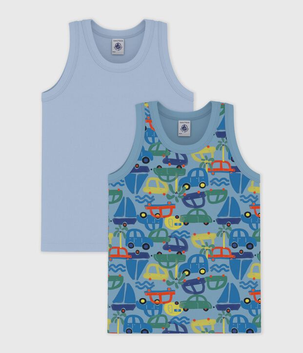 Set di canotte bambino in cotone con stampa di automobili multicolore