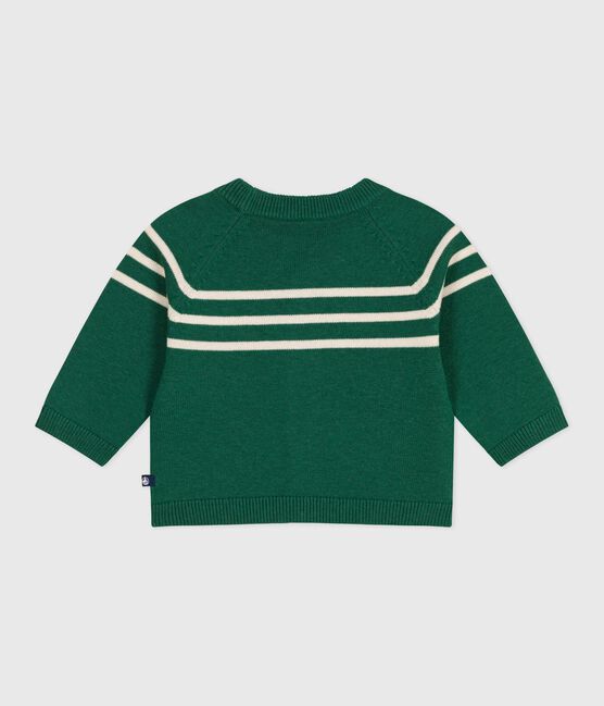 Cardigan in maglia di misto lana e cotone a righe neonato verde WILLOW/ AVALANCHE