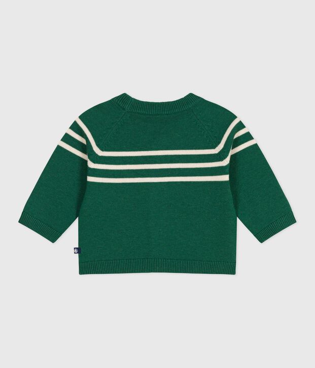Cardigan in maglia di misto lana e cotone a righe neonato verde/ecru