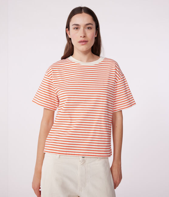 T-shirt Le Boxy in cotone a righe donna rosso AVALANCHE/ SPICY