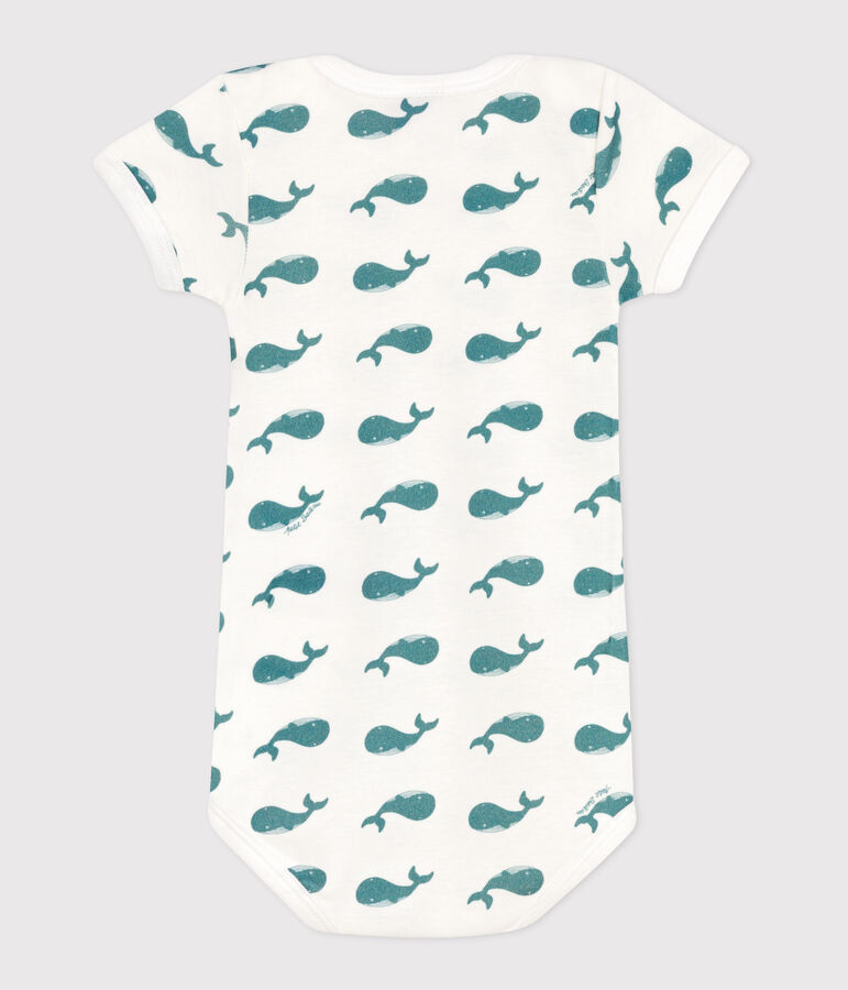 Body a maniche corte in cotone con stampa neonato bianco/verde