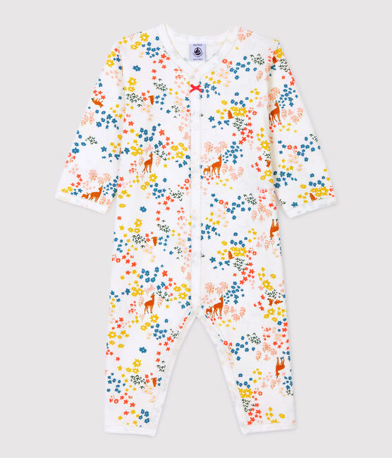 Tutina pigiama a fiori bebè in cotone biologico bianco MARSHMALLOW/bianco MULTICO