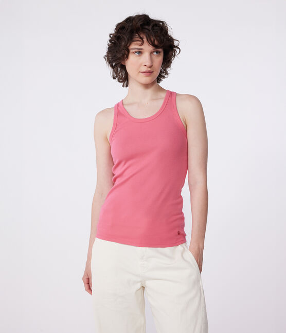 Canotta donna L'Iconique in cotone tinta unita rosa PEONIA