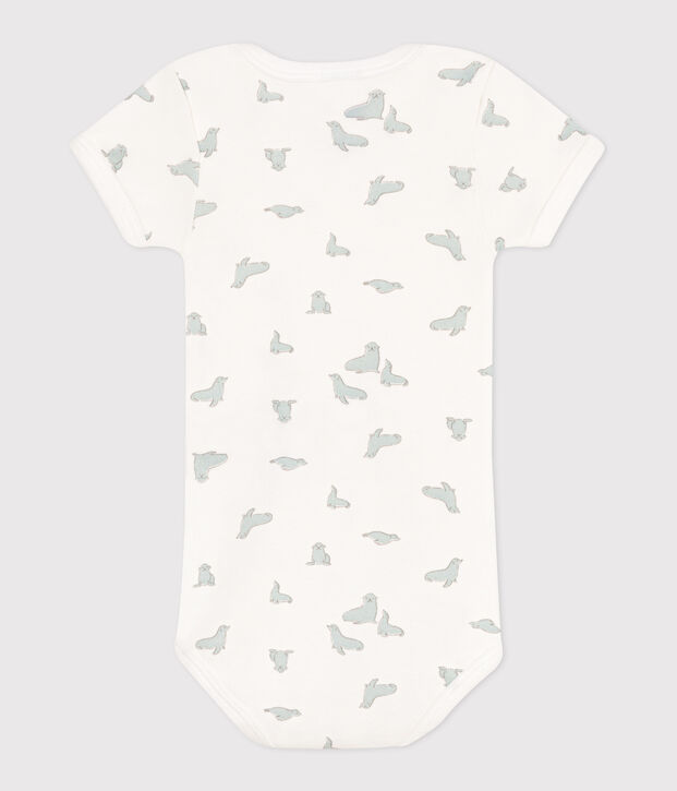 Body a maniche corte in cotone con stampa neonato bianco/verde
