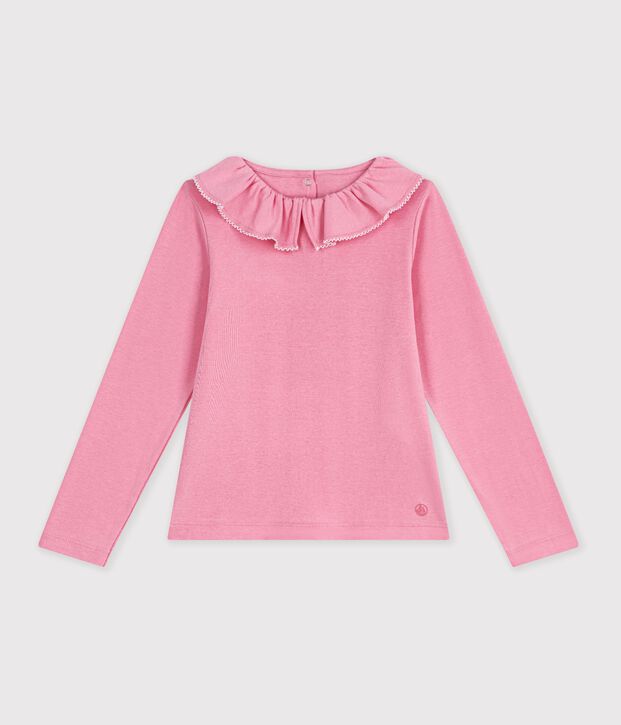 T-shirt con colletto a maniche lunghe tinta unita bambino rosa