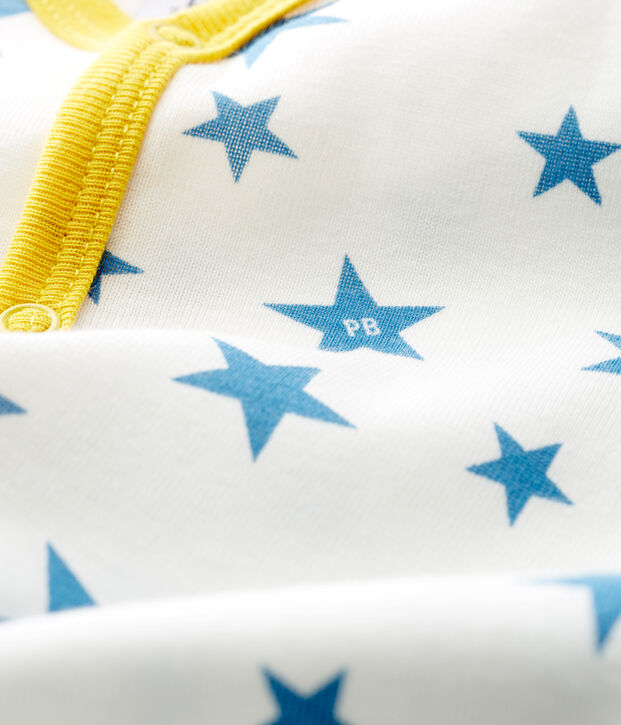 Tutina pigiama senza piedi bambino a costine bianco/blu