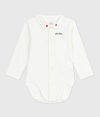 Body per neonato in cotone tinta unita con colletto ricamato