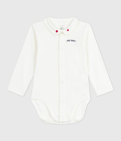 Body per neonato in cotone tinta unita con colletto ricamato