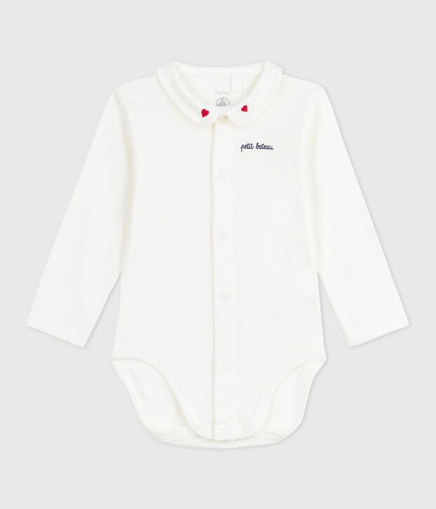 Body con colletto ricamato e scritta sul petto neonato bianco/rosso