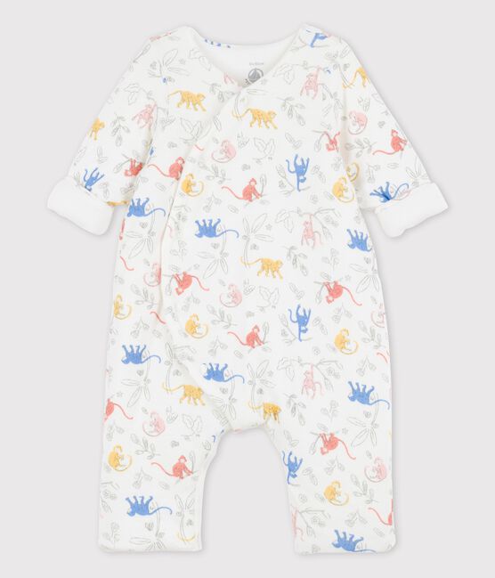 Tutina lunga stampata bebè in cotone biologico bianco MARSHMALLOW/bianco MULTICO