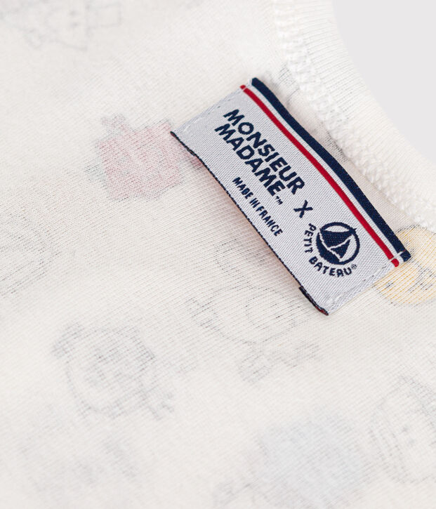 Tutina corta con stampa Monsieur Madame in cotone neonato bianco/multicolore