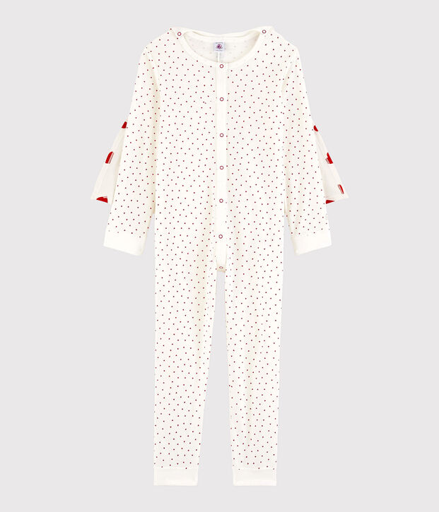 Tutina maschera supereroi bambina in cotone biologico bianco/rosso