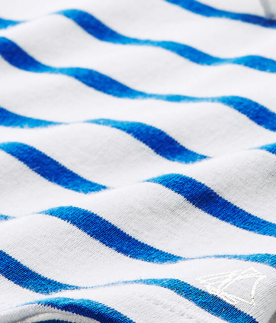 T-shirt bebé bambina maniche lunghe rigata bianco MARSHMALLOW/blu PERSE