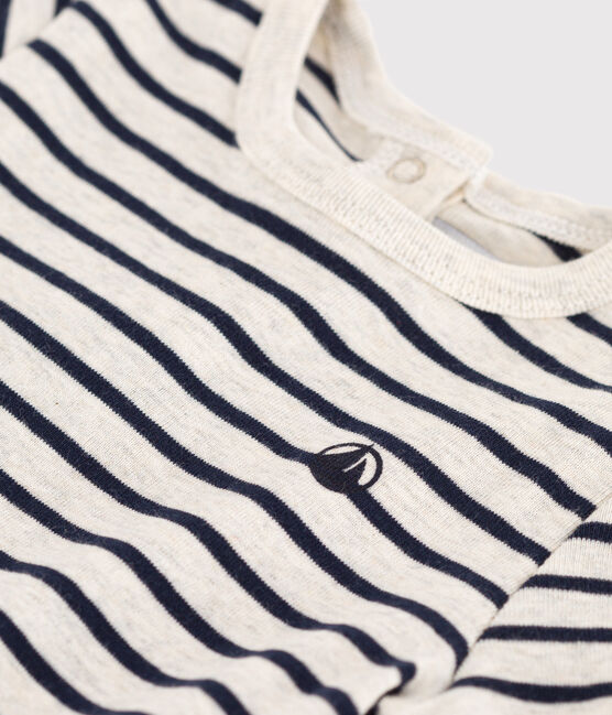 T-shirt a maniche corte bebè in cotone a righe beige MONTELIMAR/blu SMOKING