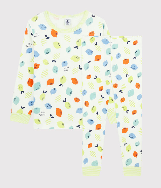 Pigiama fantasia limoni bambino-bambina in cotone biologico bianco/multicolore