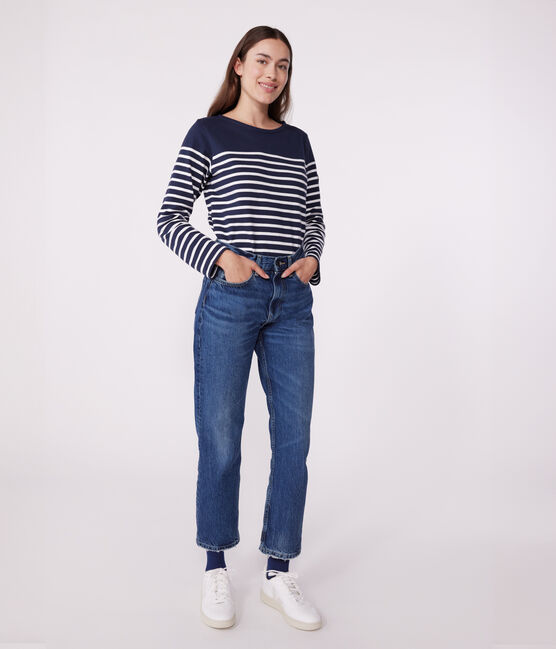 Marinière a maniche lunghe in cotone donna blu SMOKING/bianco MARSHMALLOW
