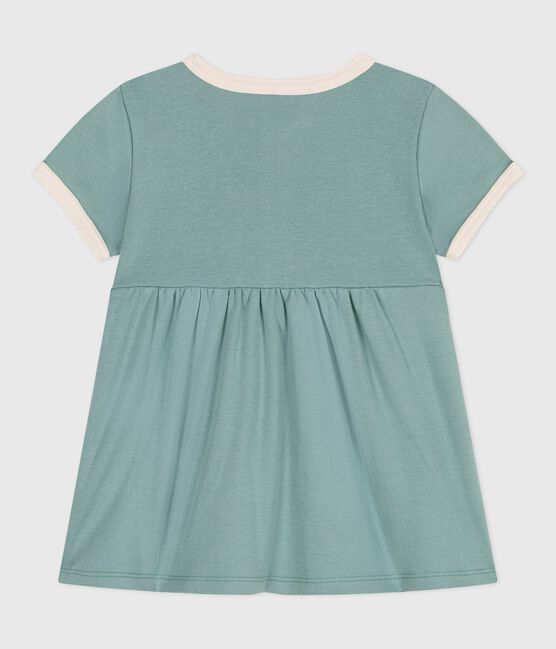 Abito a maniche corte in cotone tinta unita con dettagli a contrasto neonato verde PAUL