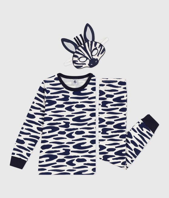 Pigiama travestimento bambino in cotone con zebra stampata blu MILK/ SOIR