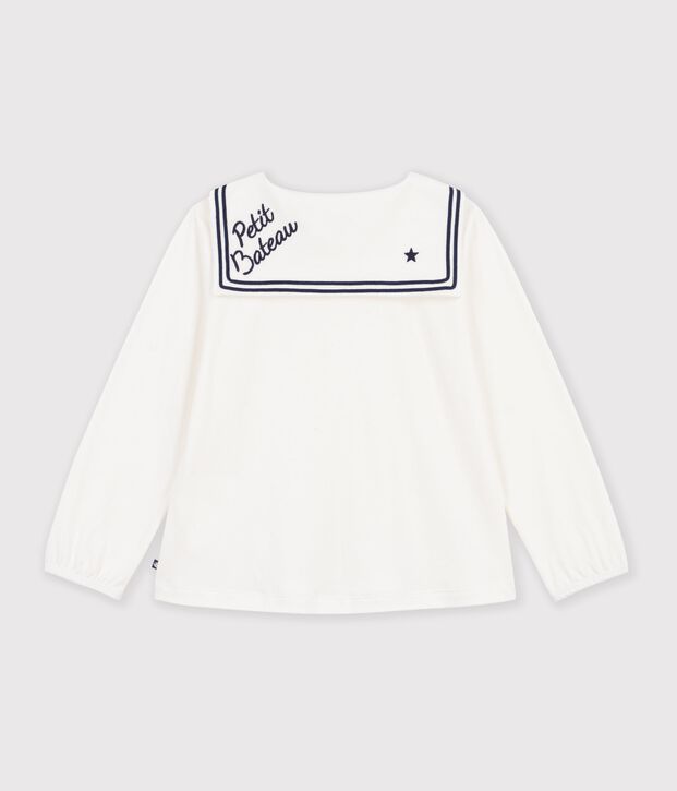Blusa con colletto e maniche lunghe in cotone tinta unita bambina bianco