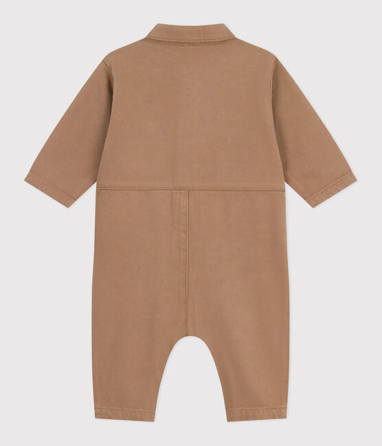 Tutina lunga in cotone tinta unita stile meccanico neonato beige ROCHE CLAIR