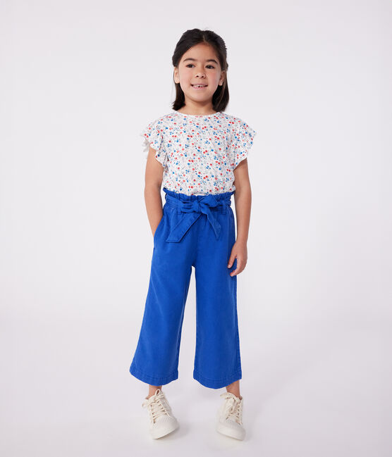 T-shirt a maniche corte in cotone a fiori bambina bianco MARSHMALLOW/bianco MULTICO