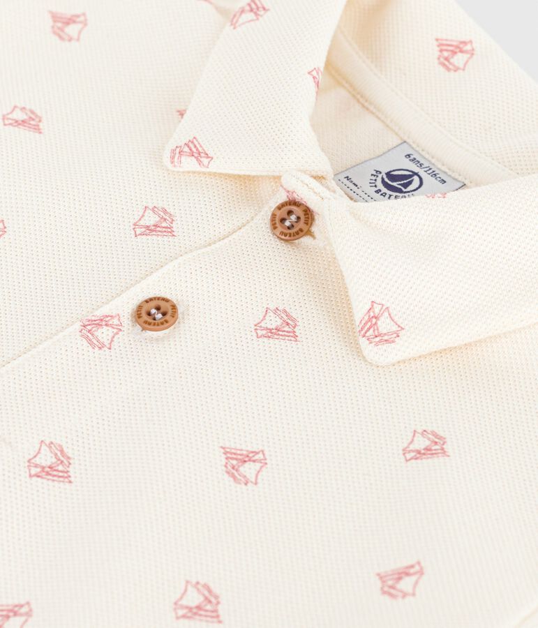 Polo a maniche corte in cotone fantasia bambino ecru/rosso