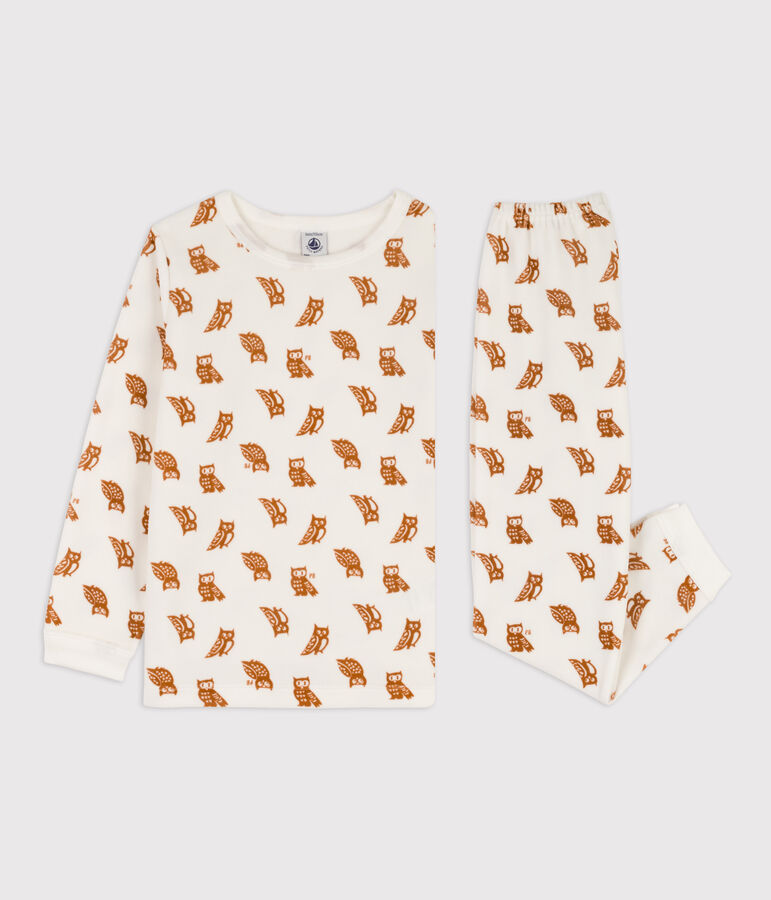 Pigiama in ciniglia per bimbo/bimba bianco/marrone