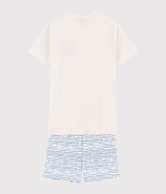 Pigiama corto bianco unisex a costine bianco MARSHMALLOW/blu COOL