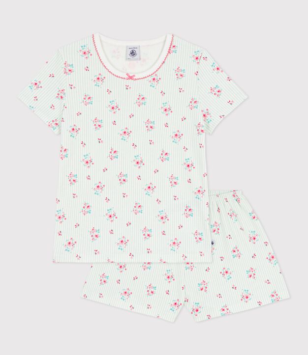 Pigiama corto in cotone con stampa a fiori bambino bianco/multicolore