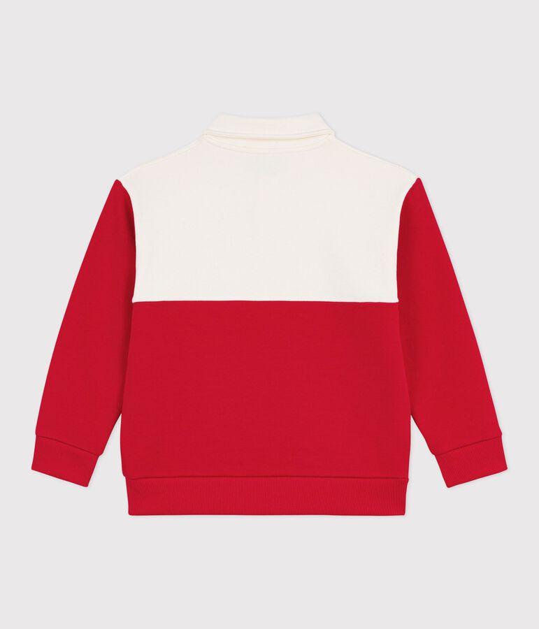 Felpa stile polo in cotone bambino ecru/rosso