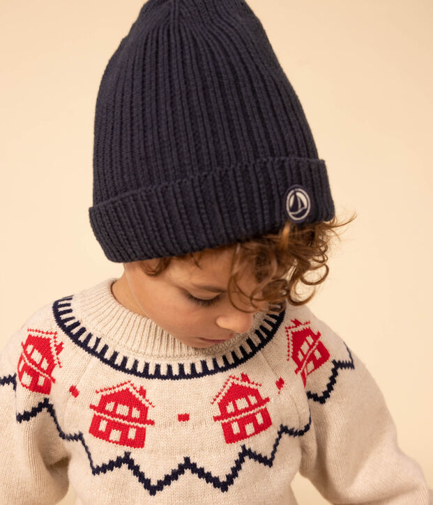 Pullover jaquard in lana e cotone bambino unisex beige/multicolore