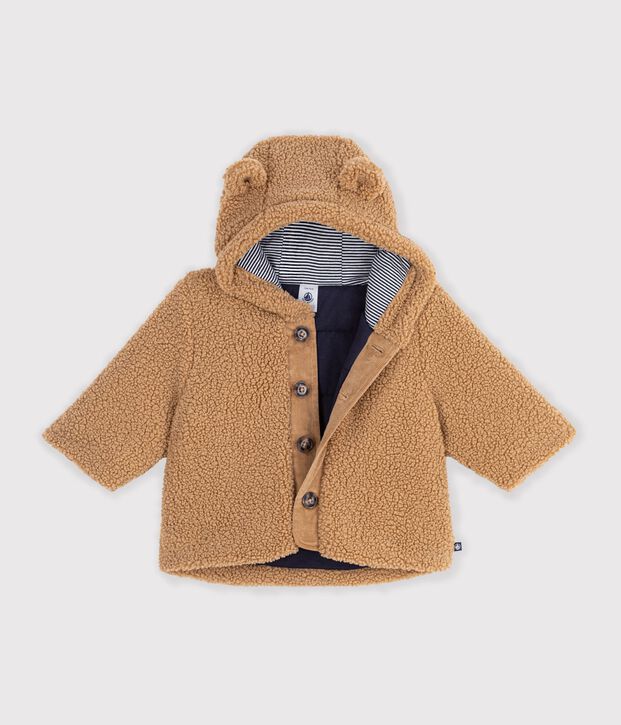 Cappotto con cappuccio in sherpa neonato LATTE
