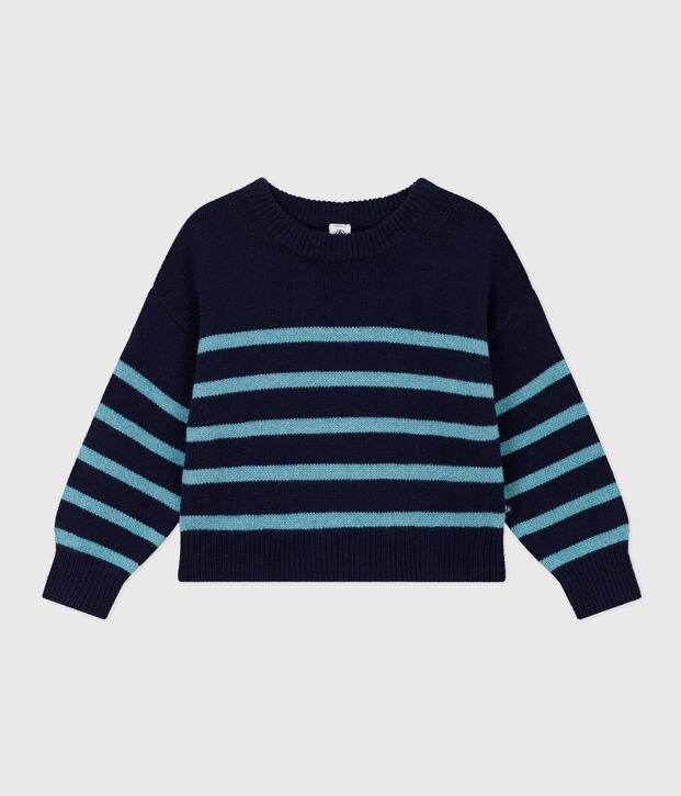 Pullover a righe in lana e cotone bambino unisex blu/blu