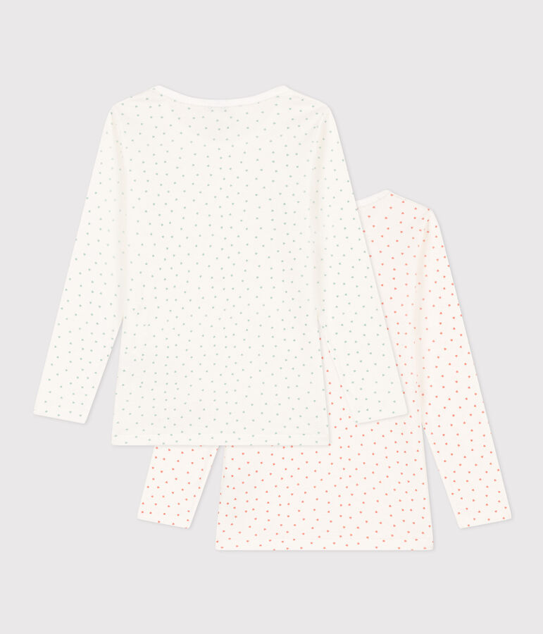Confezione da 2 t-shirt bambina maniche lunghe in cotone motivo cuore multicolore