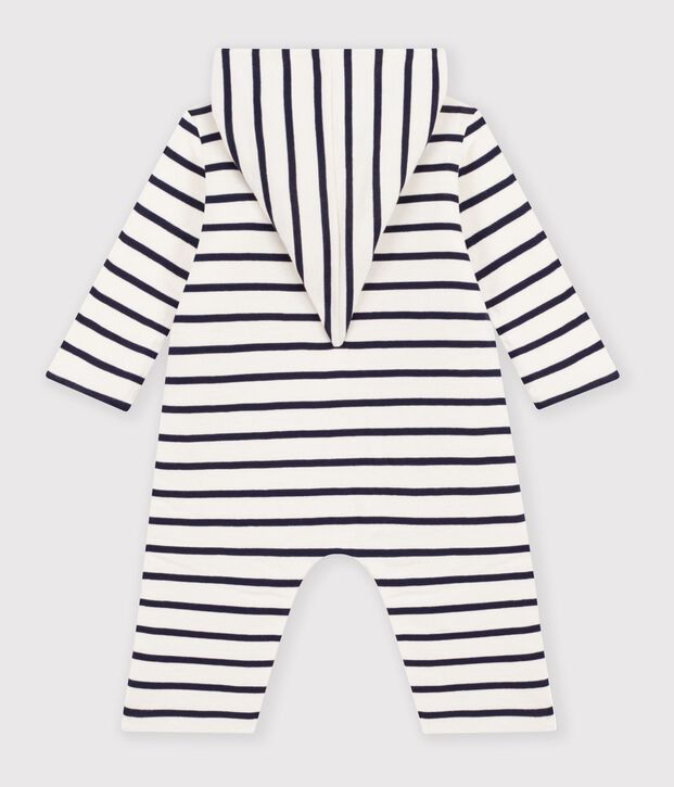Tutina beb&eacute; con cappuccio a righe bianco/blu
