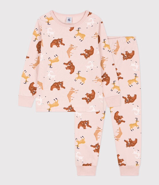 Pigiama bambino unisex in tessuto felpato con animali rosa SALINE/bianco MULTICO